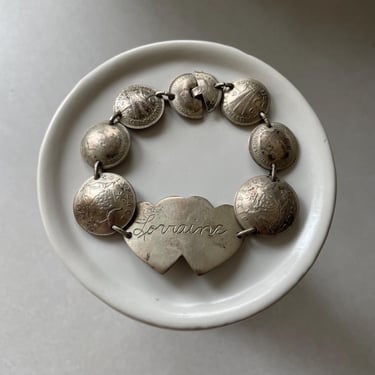 Vintage 1940s Silver Australian Coin Bracelet ‘Lorraine’ Engraved Heart Charm | Trench Art, Love Token, Sixpence, Threepence Jewelry, Rare 