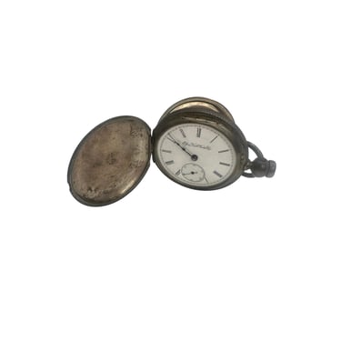 Antique mens Elgin America round Pocket Watch Silver Tone AS IS for parts 