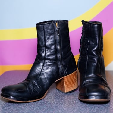 Vintage 1970s Black Platform Boots | Men 9 
