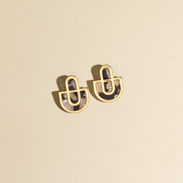 Moon-Seed - Devin 2 - Black White Gold Acrylic Statement Stud Earrings