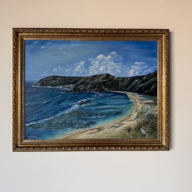 1982 Vintage Yarda Grish Impressionist Coastal Landscape Oil on Canvas Painting – Signed & Framed 