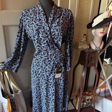 Vintage 1930s Blue and Brown Rayon 2 Piece Dress Set Skirt Suit - M/L 