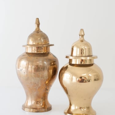Vintage Eclectic Brass Ginger Jar Set 