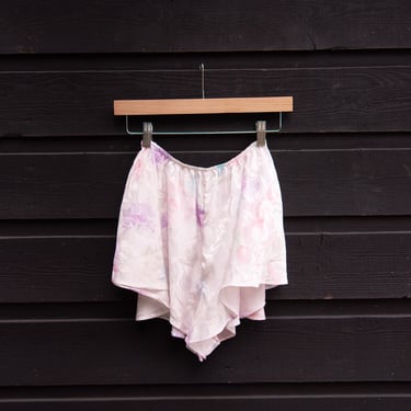 Vintage 70s 80s Silky Tap Shorts | Watercolor Pastel Floral Lingerie | High Rise Flutter Shorts | Small Medium | Made in USA 