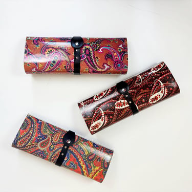 Vintage 70s 80s Plastic Magazine Clutch with Paisley Covering 3 Color Ways Deadstock 