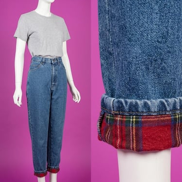 Vintage 1990s LL Bean Red Plaid Flannel Lined Jeans Size 28 Waist 