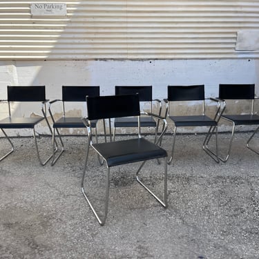 Baushaus Black Leather Chrome Tubular Dining Chairs