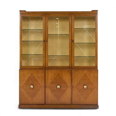 Tommi Parzinger for Charak Modern Mid Century Mahogany Breakfront China Cabinet - mcm 