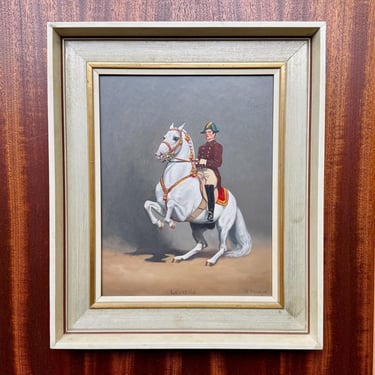 Original Josef Plank Lipizzaner Stallion Equestrian Oil Painting Vintage Austria 