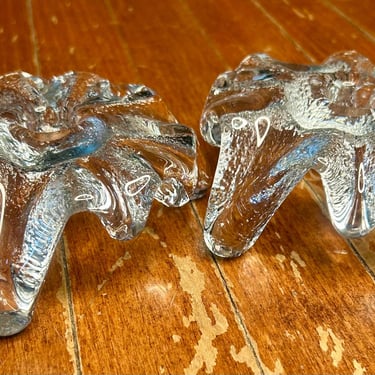 Blenko Glass Midcentury Ice Floe Candle Holders by Don Shepherd Pair candle Stick holders 