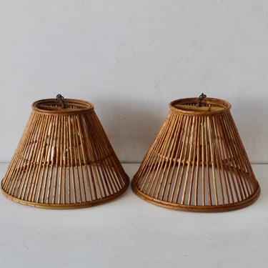 Vintage Handwoven Bamboo Rattan Pendant Swag Style Lamps-a pair 