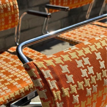 Mid Century Orange & Chrome Chairs - Set of 6 