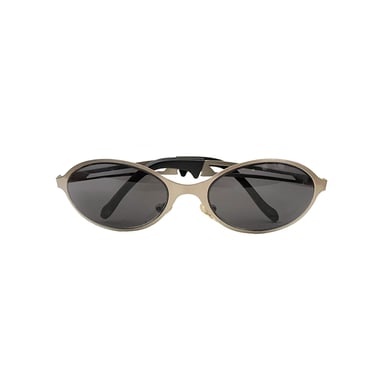 Vintage Y2K Silver Dark Tint Oval Cut Out Sunglasses 