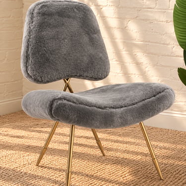 Freya Furry Lounge Chair in Soft Gray