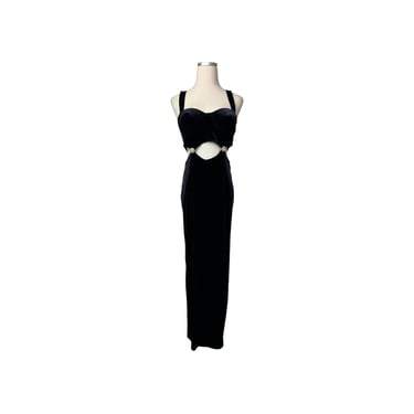 1980s Velvet Cut Out Long Dress 