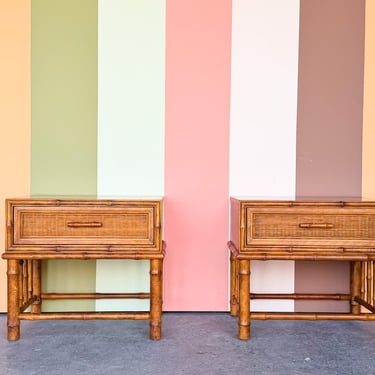 Pair of Island Style Faux Bamboo Nightstands