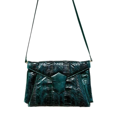 Vintage 1980s J. Reneé Green Eel Skin/Leather Purse, Convertible Crossbody - Shoulder Bag - Clutch, VFG 