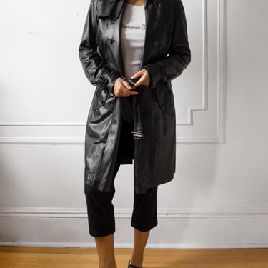 1990s Ralph Lauren Lambskin Trench Coat / Black Leather Jacket 