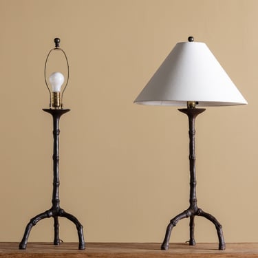 Pair of Bamboo Plaster Tripod Table Lamps, 1970's