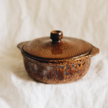 Vintage Medalta Potteries Redcliff Lidded Casserole Dish, Brown Spongeware Canadian Pottery, 1960s 70s Stoneware Serving Dish 