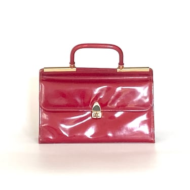 Vintage 60s/70s Lipstick Red Patent Leather Handbag By Holmes Of Norwich 
