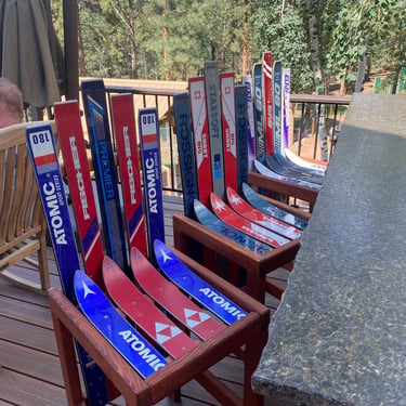 Set of 3 - Ski Bar stools,  Request your favorite colors or ski brands, High Top Dining Chairs, Pub Table Chairs, Outdoor Bar Stools, 