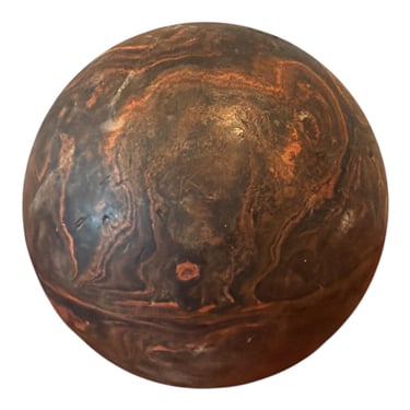 Vintage Duckpin Bowling Ball – Black & Orange Marbled Hard Rubber Composition – Antique Bowling Alley Decor 
