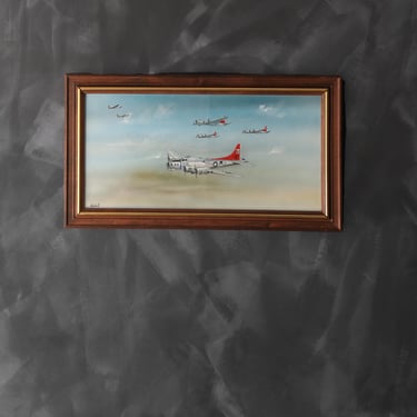WWII Aviation Military B-17 Flying Fortress framed oil painting signed Weintraub 