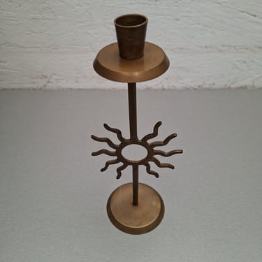 Vintage Brass Sun Candlestick Holder, Mid Century Fornasetti Style Celestial Sunburst Taper Candle Holder, Whimsigoth Altar Decor 