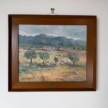 1960s Vintage B. Andreu Countryside Landscape Oil on Canvas Painting, Framed 