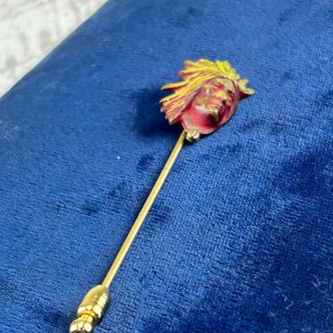 Vinage Yellow GoldFill Native American Indigenous Leader Chief Stick pin with Red and Gold Painted Detail Conversion Ring Pendant 