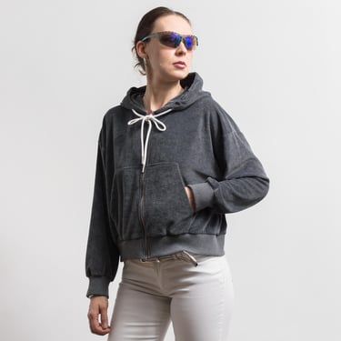 Herrlicher Y2K Gray Velour Zip Hoodie with Embroidered Logo S 