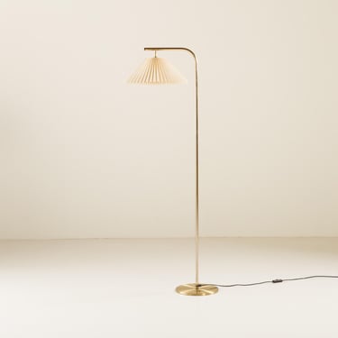 Danish brass floor lamp with Le Klint shade, 1970s 
