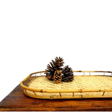 Vintage Bamboo Serving Tray: Bohemian Vanity Organizer 