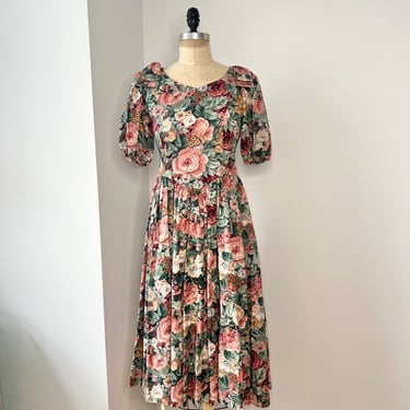 Vintage 1980s Laura Ashley Vintage Style Floral Dress 