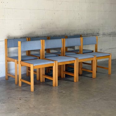 Farstrup Blue Fabric Upholstered Dining Chairs Set of 8 Danish Mid-Century Modern 1970s 
