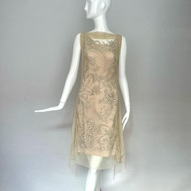 1990s Vivienne Tam Crochet Embroidered Flapper Style Dress 