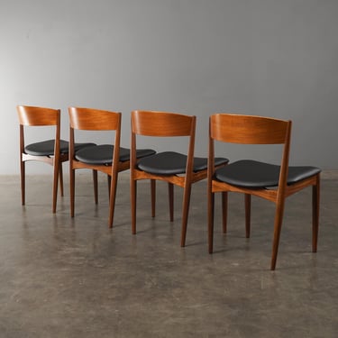 4 Jydsk Mid-Century Danish Modern Dining Chairs Teak and Black Leather 