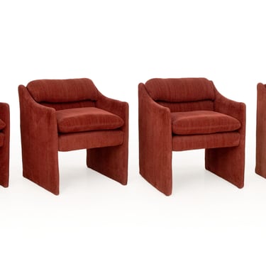 Set of Four Modernist Red Velvet Upholstered Lounge Chairs