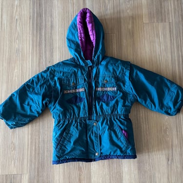 90s Weather Tamer Parka Coat Hooded Insulated Blue Purple Girls 5/6 Outdoor Ski Winter Retro 