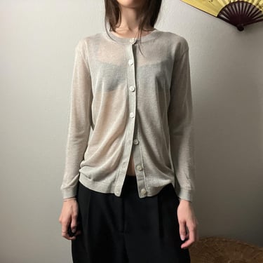 90s vintage sand brown semi sheer minimalist button cardigan sweater by loft 