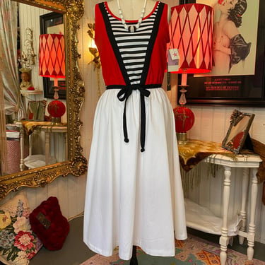 vintage 1980s red and white sundress 80s dress striped full skirt rockabilly med 