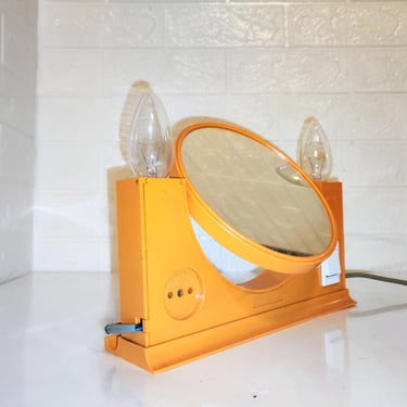 Mid Century Modern Table Mirror Lamp / Atomic Desk Lamp / 70's Yugoslavian Light / Orange Mirror / Desk Mirror Light/ Space Age Lamp / 