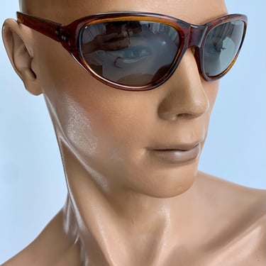1960's 70's Mod Wrap~Around Sunglasses - Dark Tortoise Colored Frame - COOL-RAY POLAROID 150 - Year Round Lens - Original Plastic Lenses 
