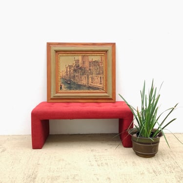 Modern Raspberry Red Tufted Bench