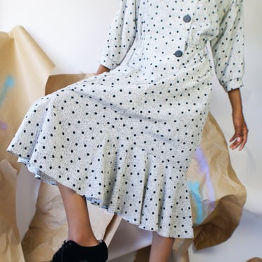 1980's Polka Dot Dress With Dropped Waist 