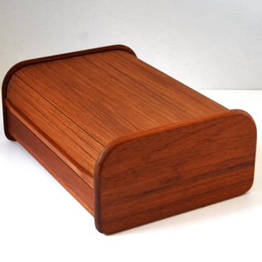 Vintage Mid Century Teak Tambour Desk Organizer Storage by Kalmar, 14.5