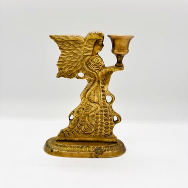 Vintage Golden Brass Angel Candlestick Holder – Ornate Holiday Decor – Mid-Century Brass Angel – Spiritual Home Accent by LeChalet