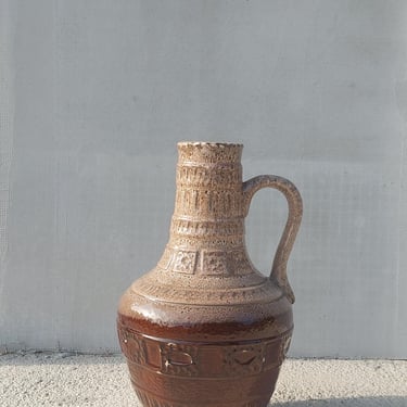 Vintage Brown Glazed Stoneware Jug | Mid Century Ceramic Pitcher Vase | Rustic Farmhouse Pottery | Boho Home Decor | Handmade Earthenware 