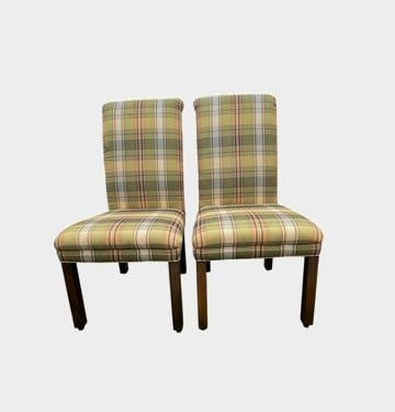 Pair of roll back Parsons-style chairs w/plaid upholstery, 42H. 20.5W. 25D